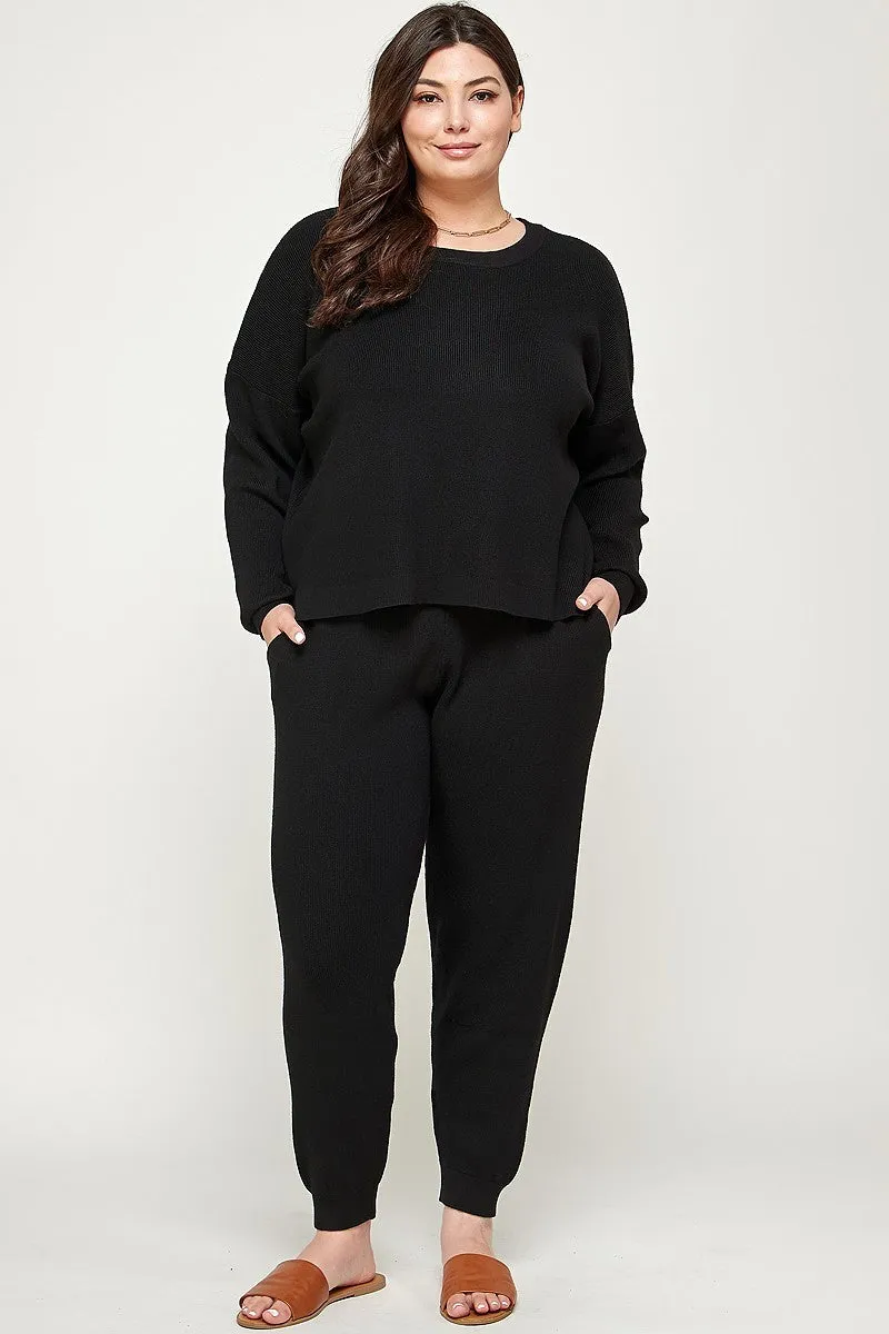 Plus Size Sweater Knit Top And Pant Set