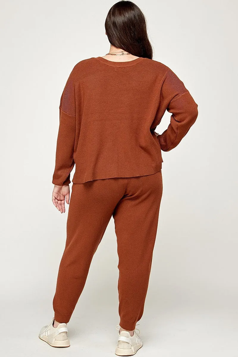 Plus Size Sweater Knit Top And Pant Set