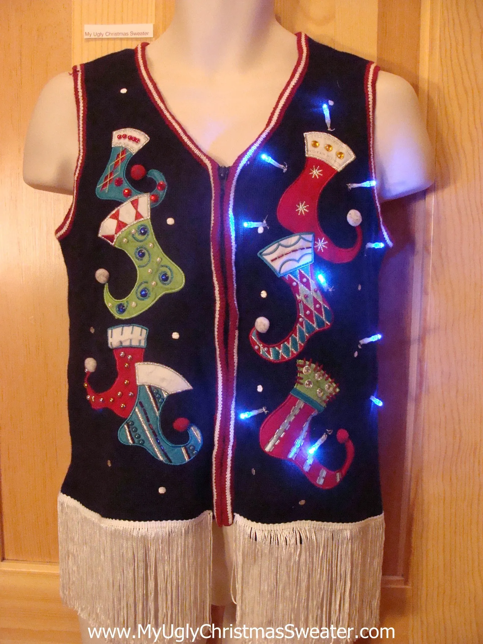 Pointy Stocking Themed Light Up Christmas Sweater Vest