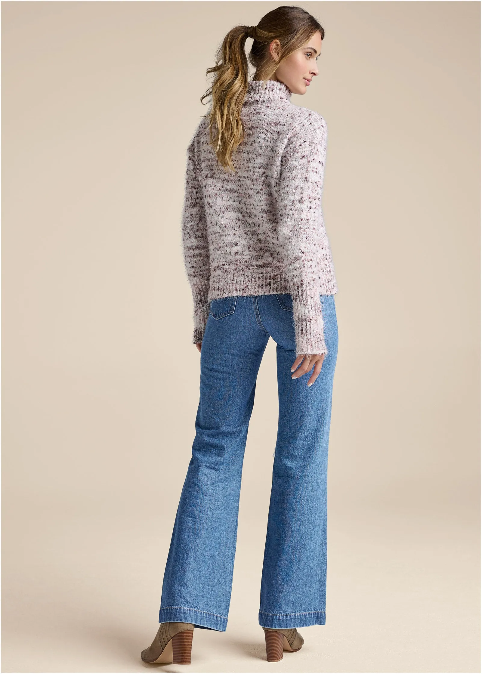 Popcorn Stitch Turtleneck Sweater - Pink Multi