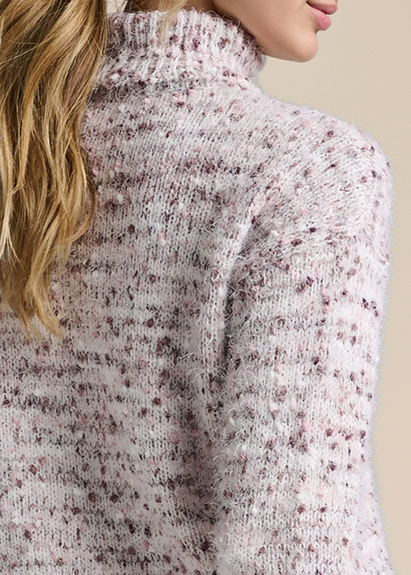 Popcorn Stitch Turtleneck Sweater - Pink Multi