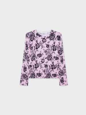 Printed Cable Knit Sweater-Pink/Black Floral