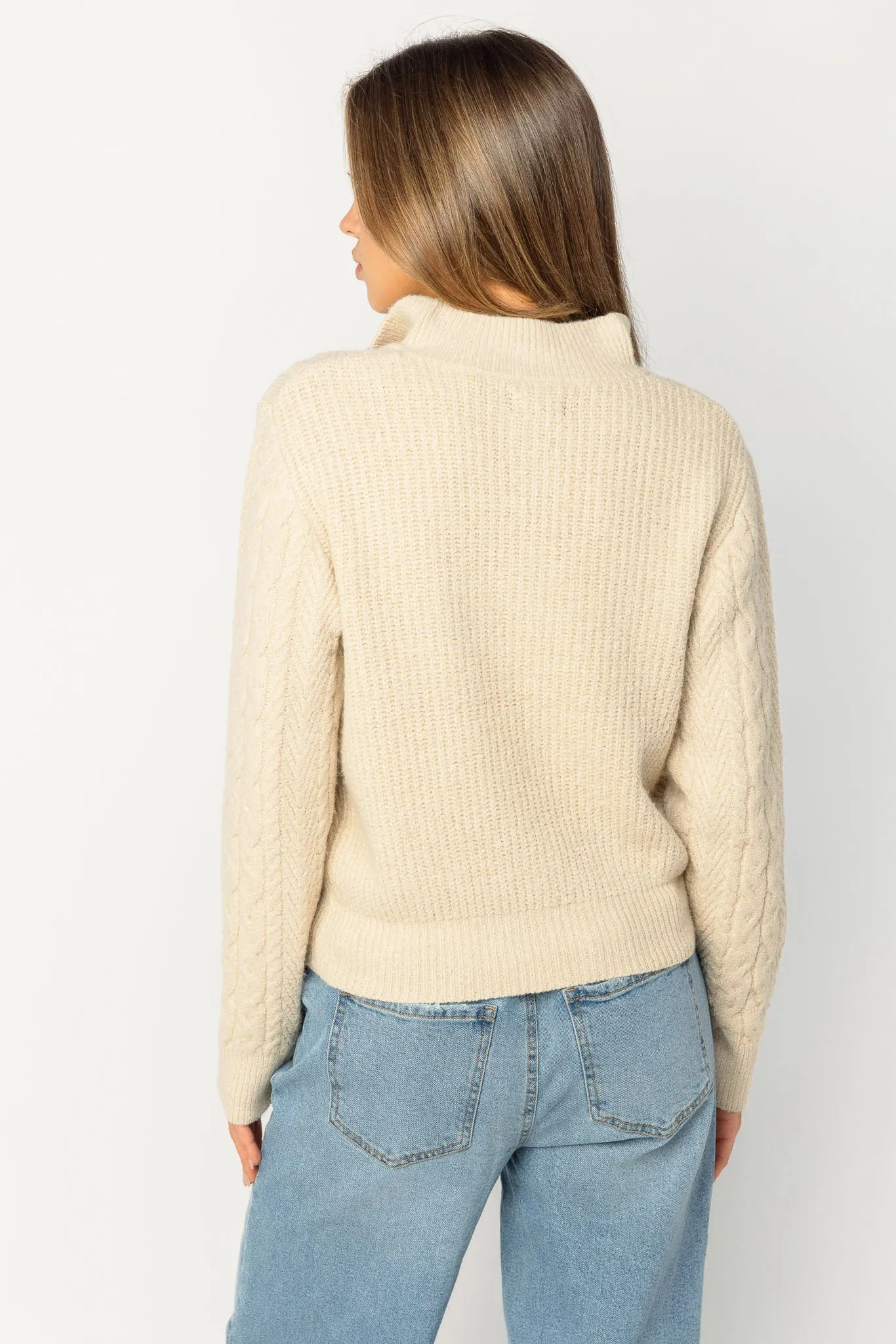 Quarter-Zip Mockneck Cable-Knit Sweater