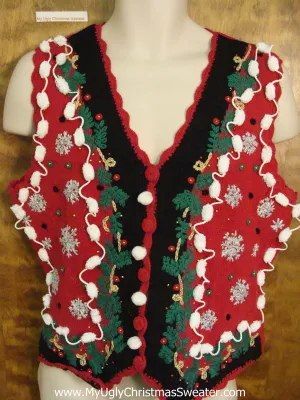 Red Ivy and Snowflakes Ugly Christmas Sweater Vest