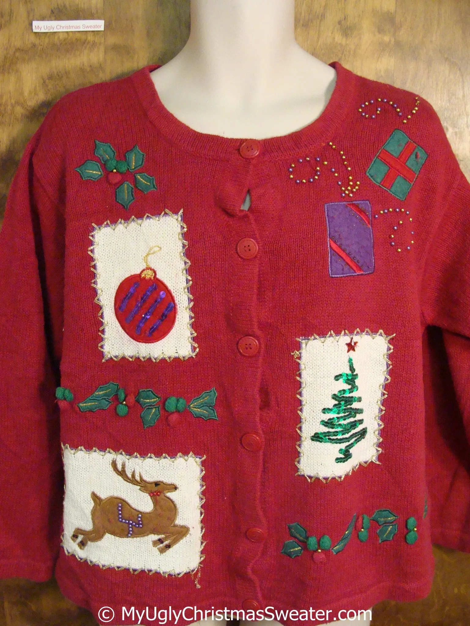 Red Ugly Christmas Sweater with Flying Reindeer