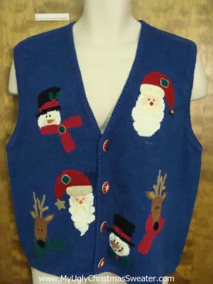 Reindeer and Santa Heads Ugly Christmas Sweater Vest