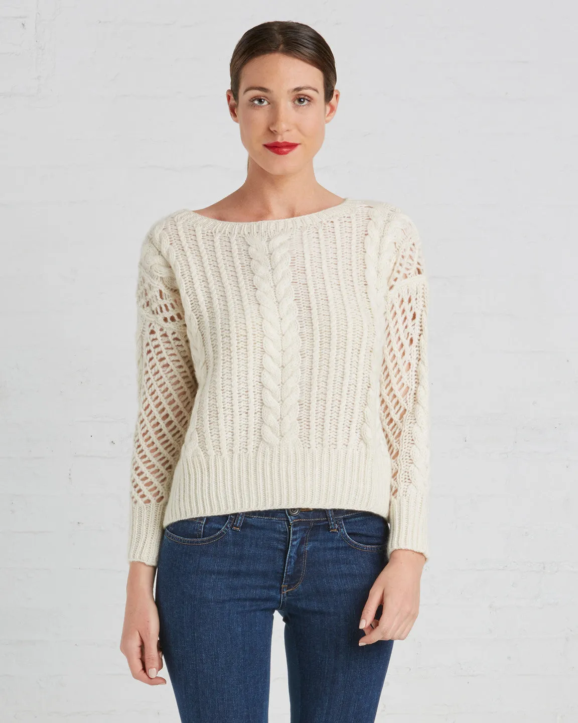 Ryan Roche Cashmere Fisherman Crop Sweater | Ivory