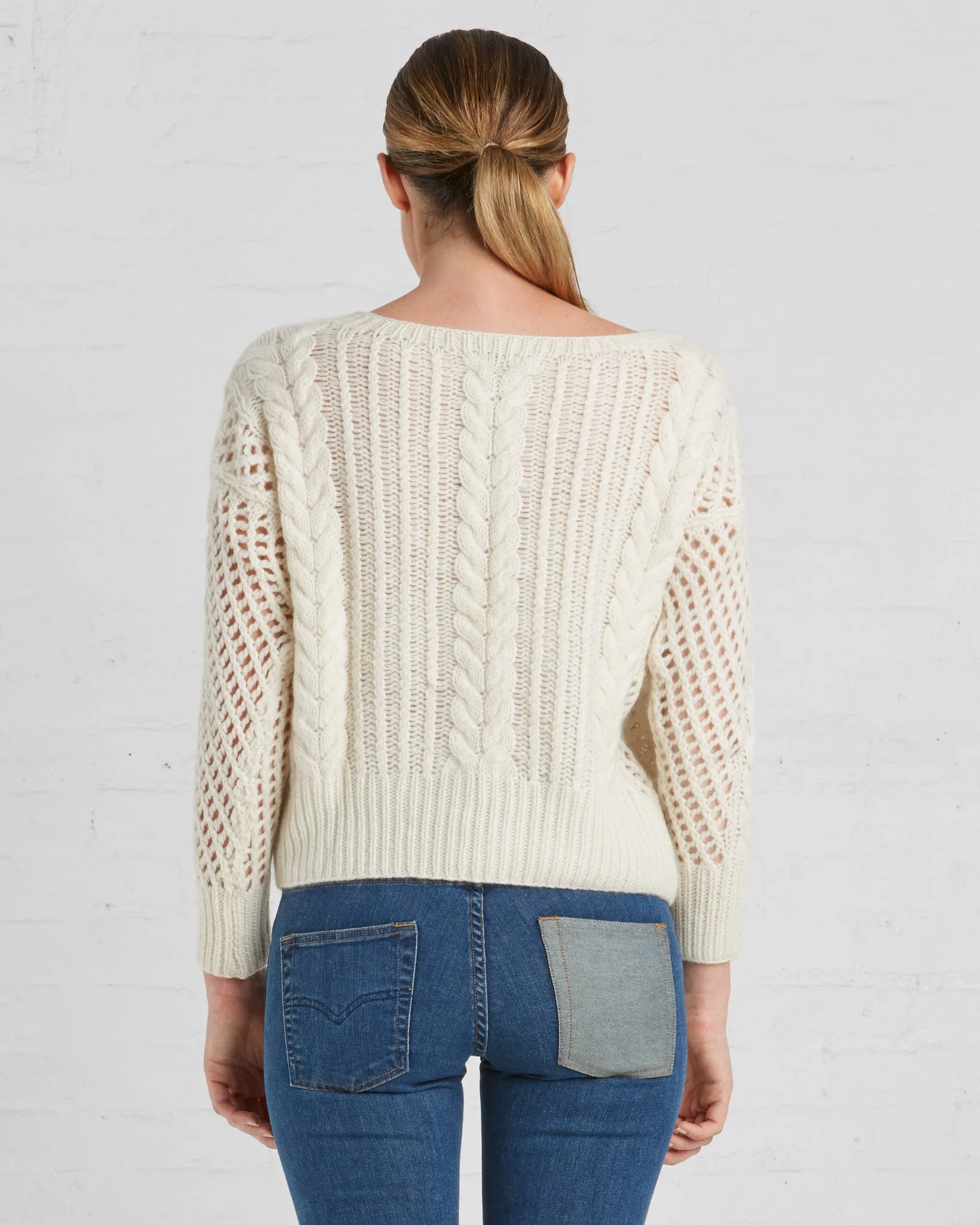 Ryan Roche Cashmere Fisherman Crop Sweater | Ivory