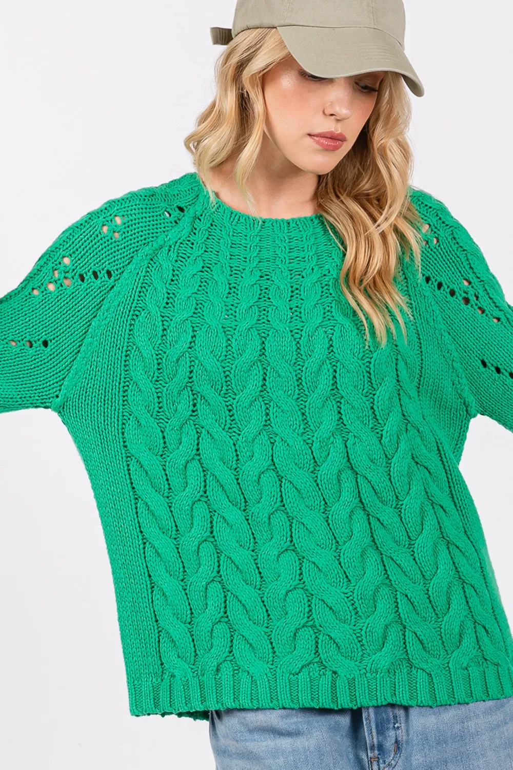 SAGE   FIG Cable-Knit Long Sleeve Sweater