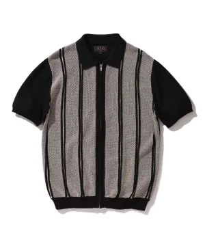 Short Sleeve Zip-Front Jacquard Sweater