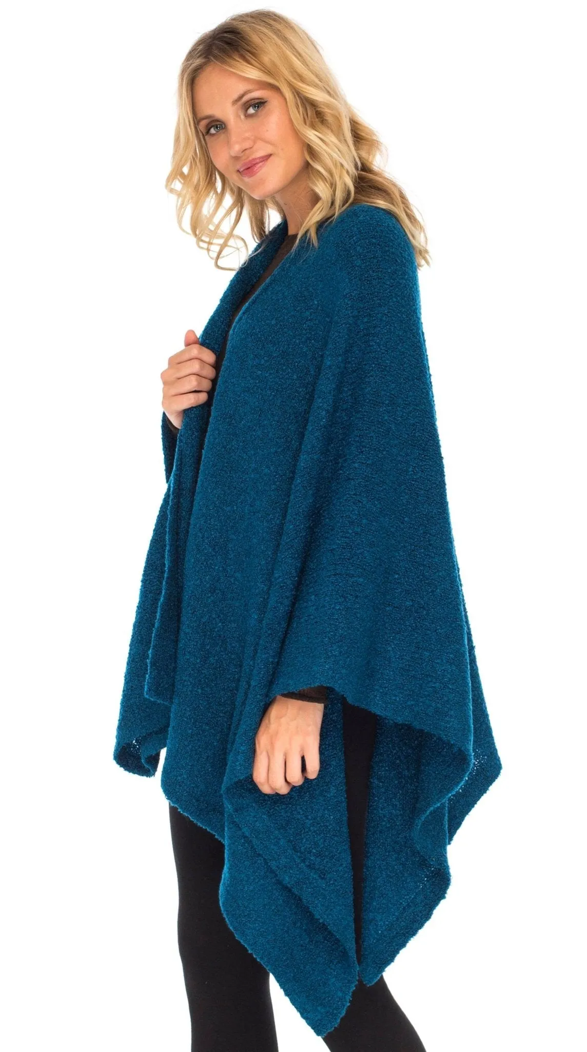 SHU-SHI Women's Cozy Knit Poncho Shawl Wrap - Lightweight Open Front Cape Kimono