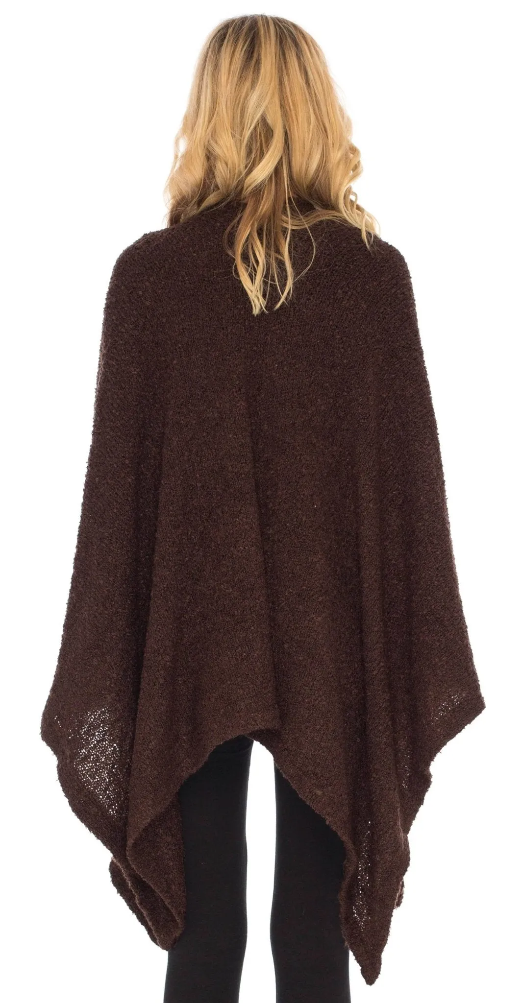 SHU-SHI Women's Cozy Knit Poncho Shawl Wrap - Lightweight Open Front Cape Kimono