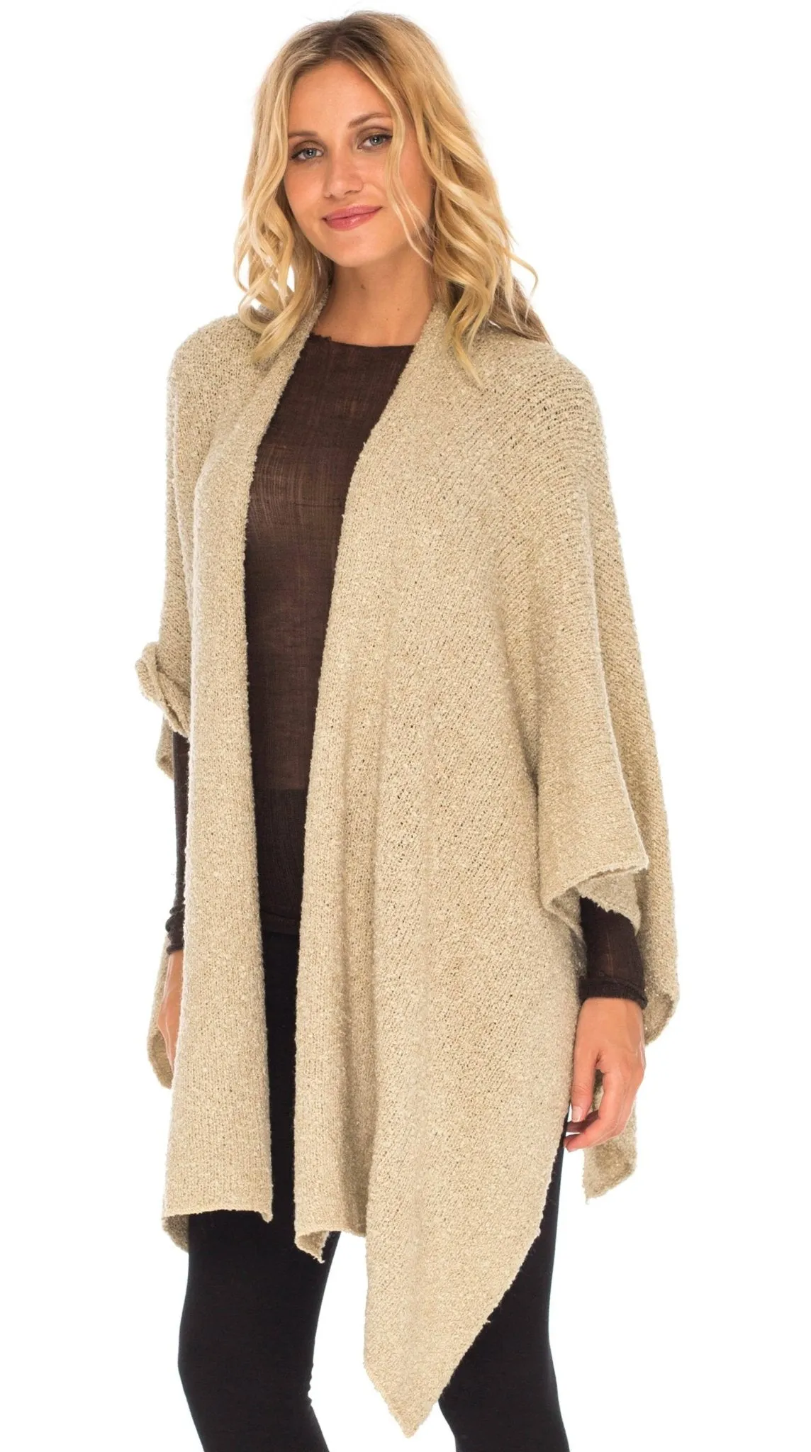 SHU-SHI Women's Cozy Knit Poncho Shawl Wrap - Lightweight Open Front Cape Kimono