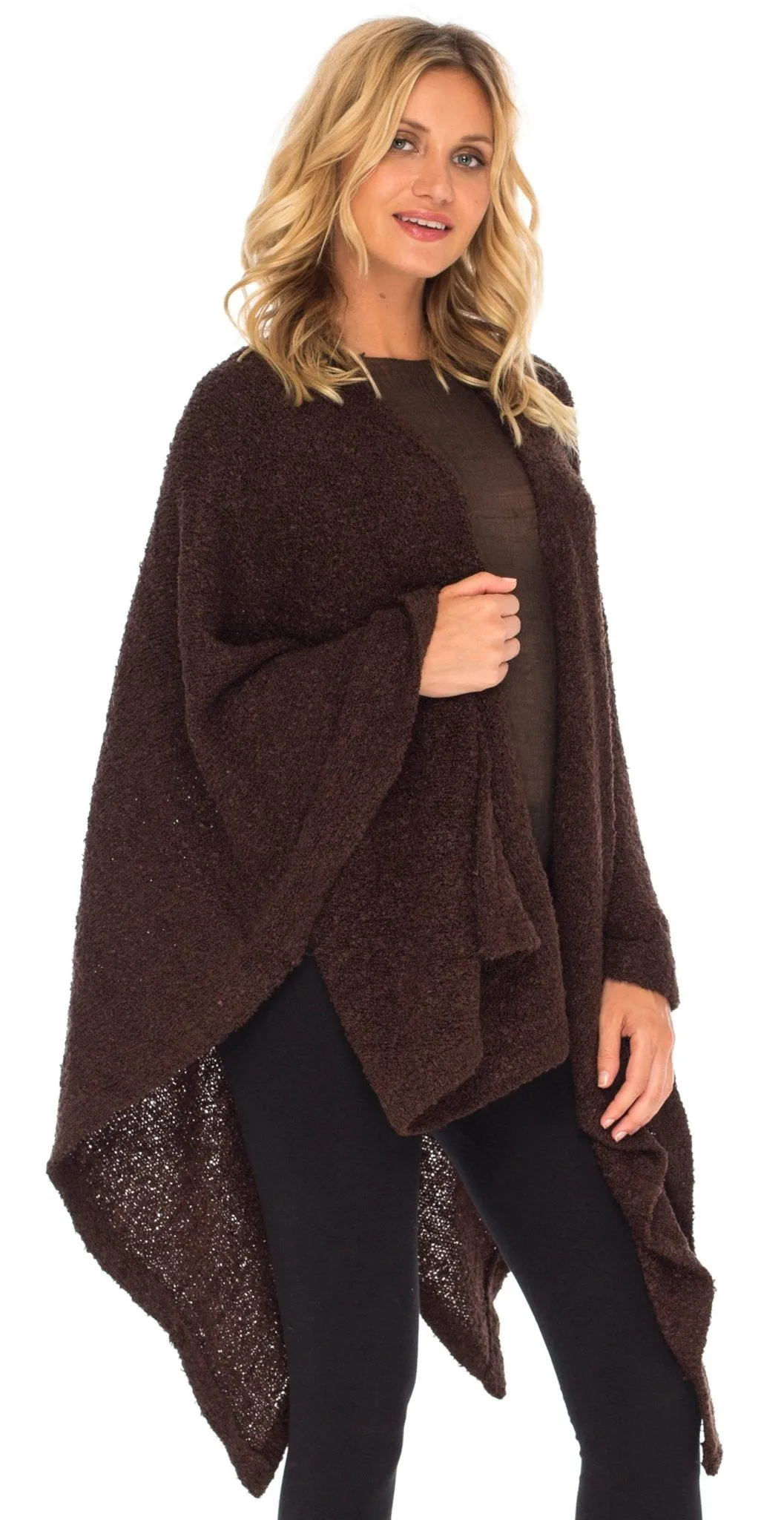 SHU-SHI Women's Cozy Knit Poncho Shawl Wrap - Lightweight Open Front Cape Kimono