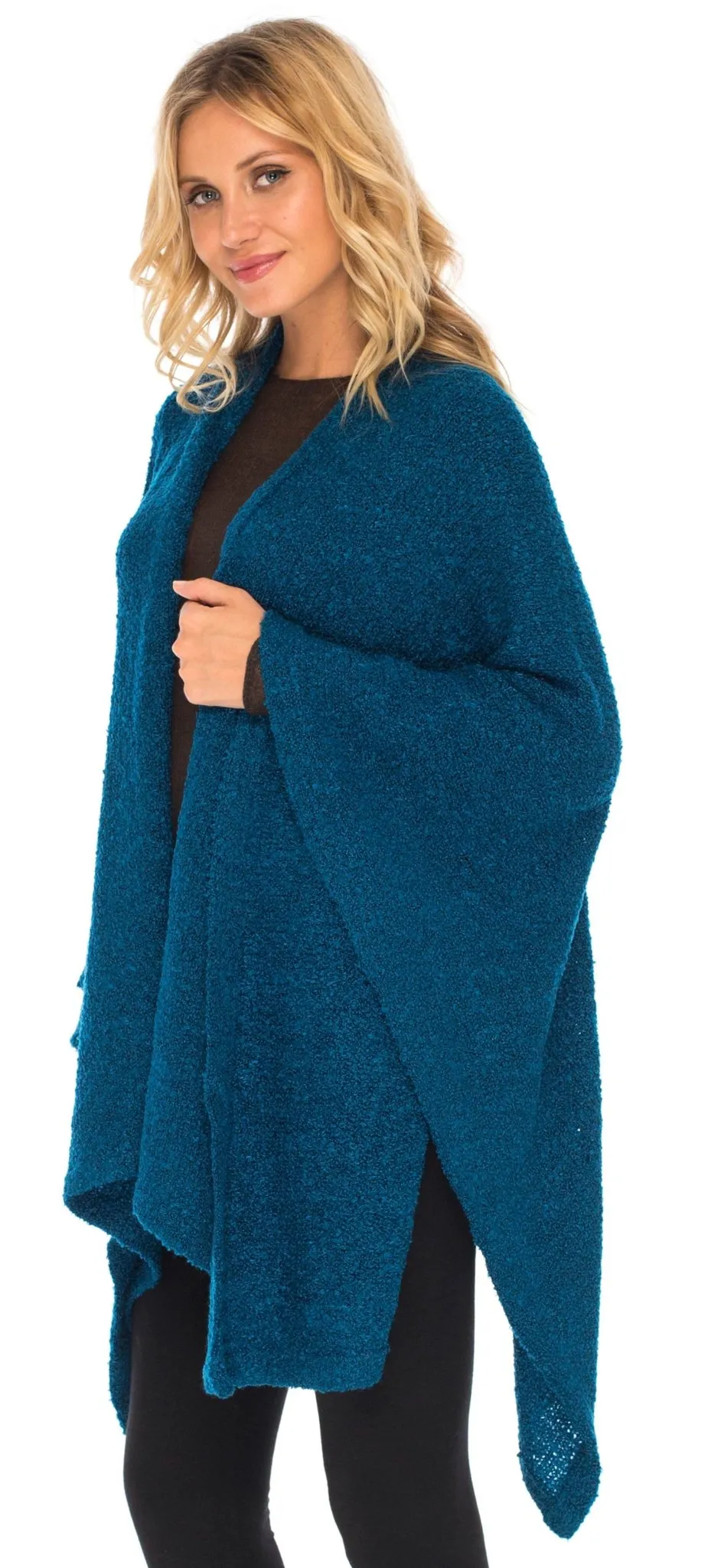 SHU-SHI Women's Cozy Knit Poncho Shawl Wrap - Lightweight Open Front Cape Kimono