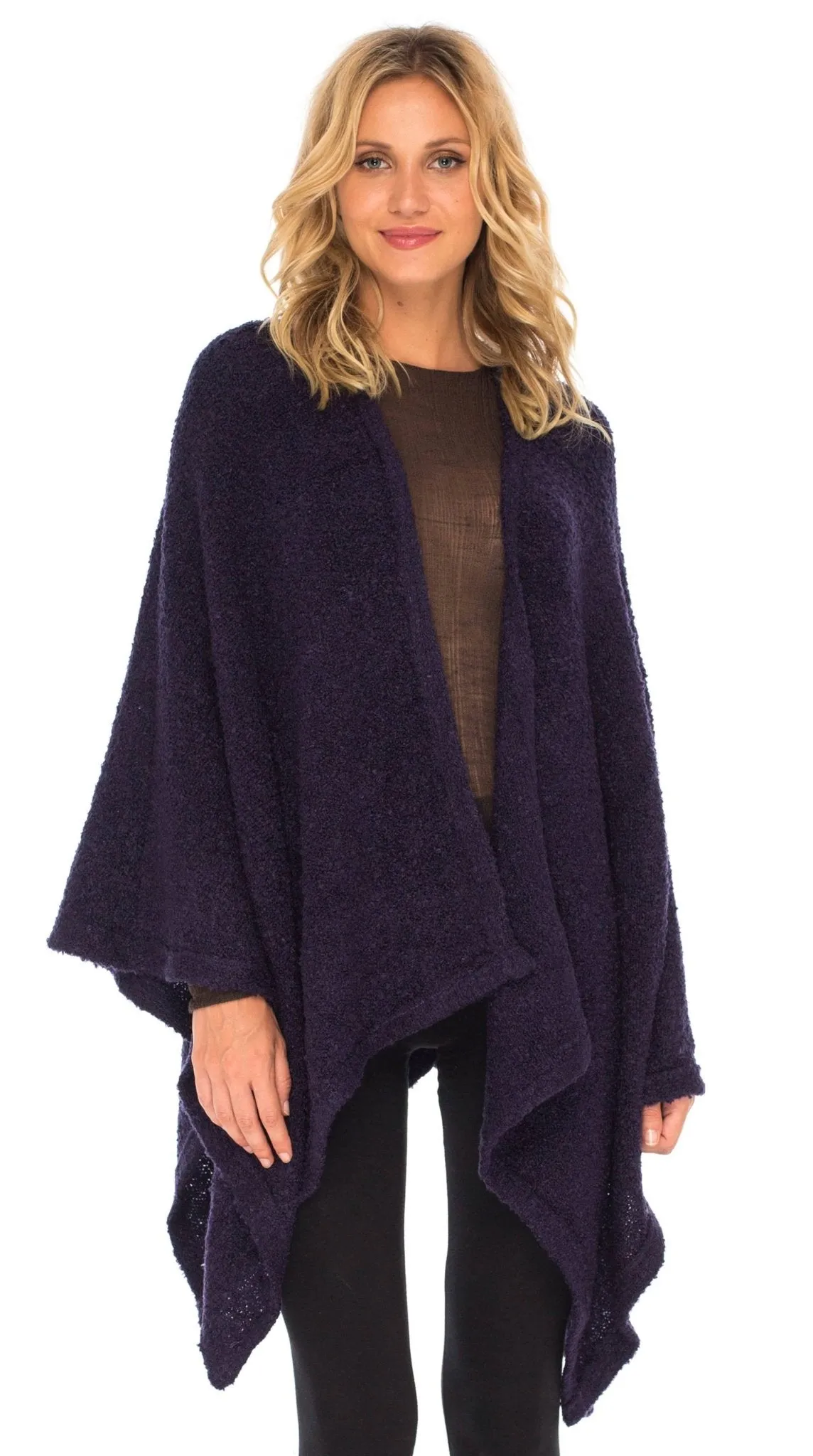 SHU-SHI Women's Cozy Knit Poncho Shawl Wrap - Lightweight Open Front Cape Kimono