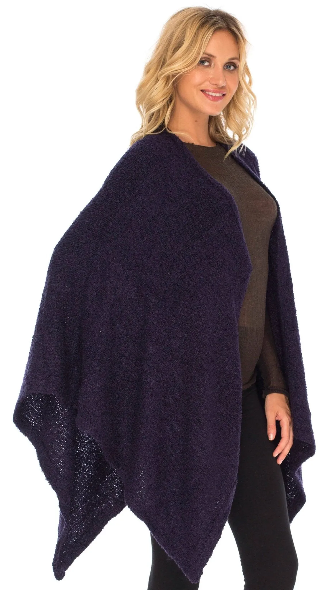 SHU-SHI Women's Cozy Knit Poncho Shawl Wrap - Lightweight Open Front Cape Kimono