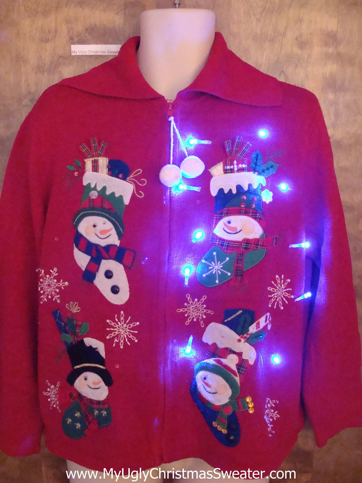 Silly Snowman Stockings Light Up Ugly Xmas Sweater