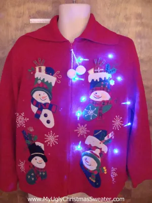 Silly Snowman Stockings Light Up Ugly Xmas Sweater