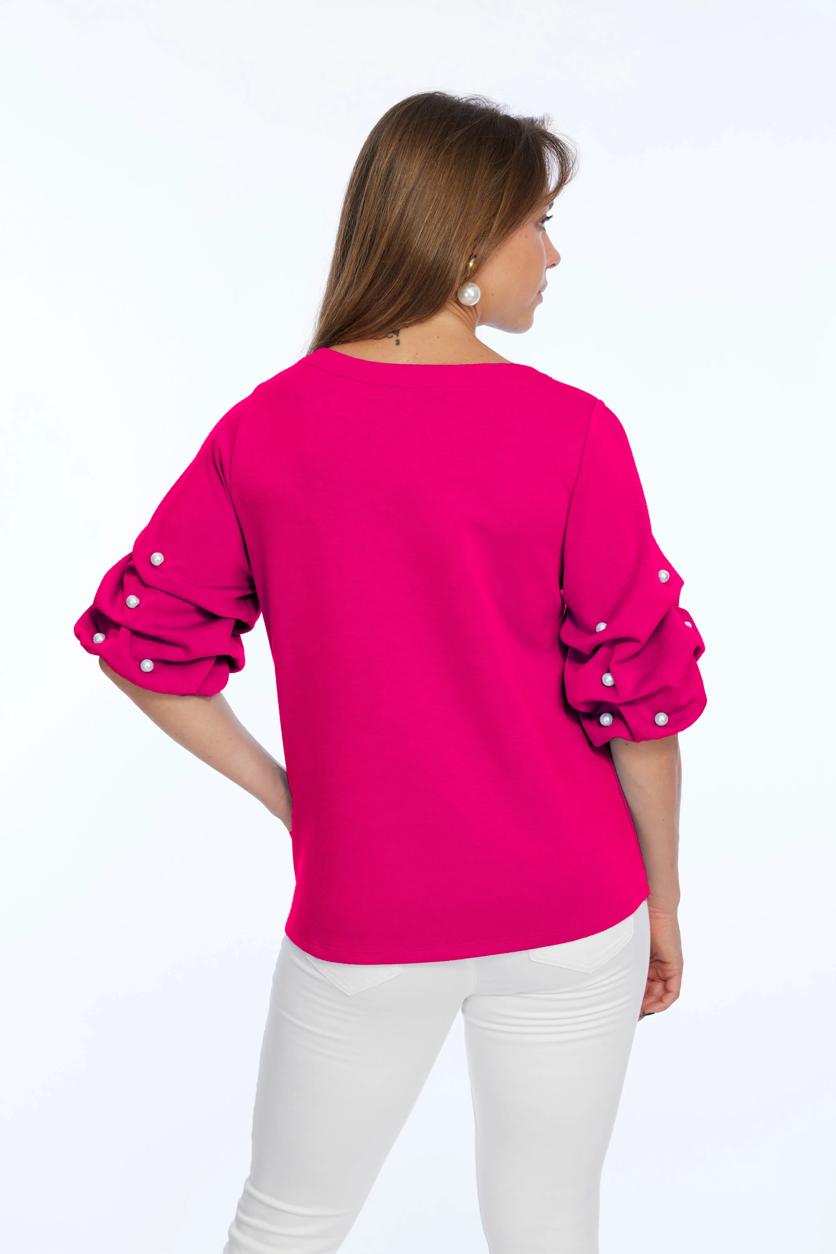 Soft Buttery Knit Top With Pearls Puff Sleeves Detailing LIOR | ZILA