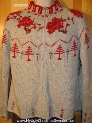 Tacky Cheap Ugly Christmas Sweater Nordic Design with Red Christmas Trees (f603)