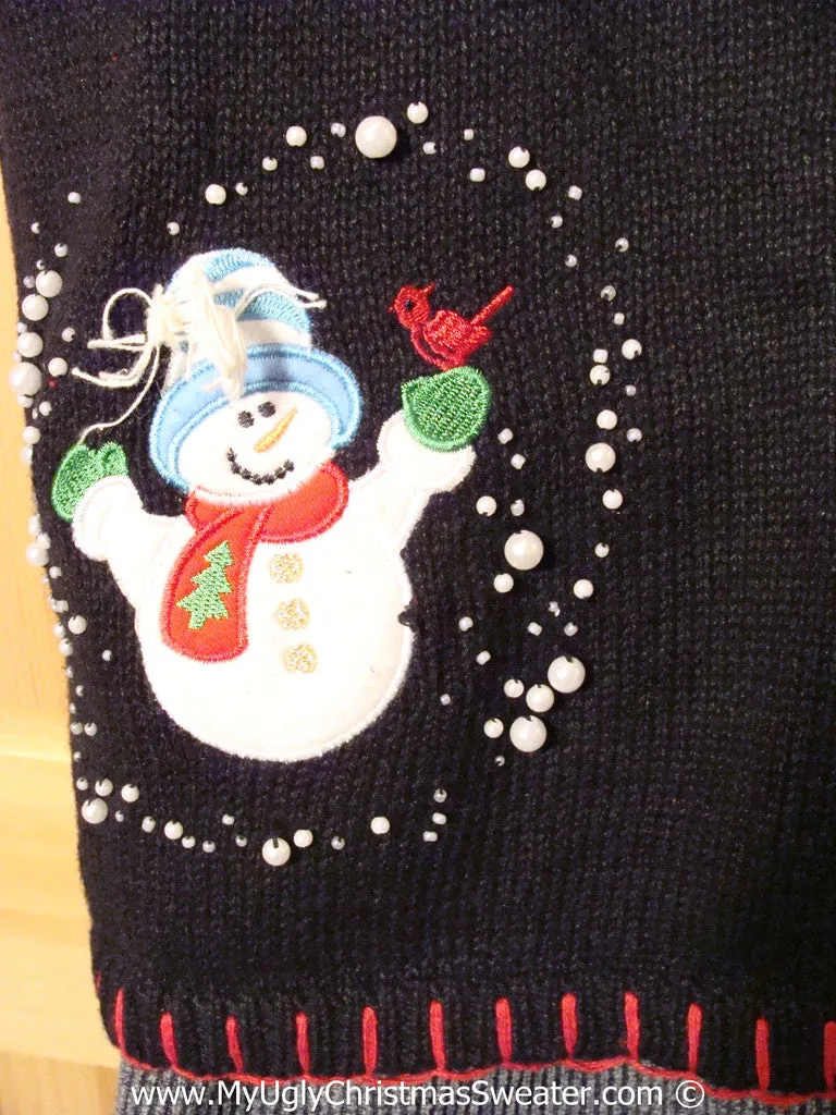 Tacky Christmas Sweater Party Ugly Sweater Vest with Carrot Nosed Snowmen  (f834)