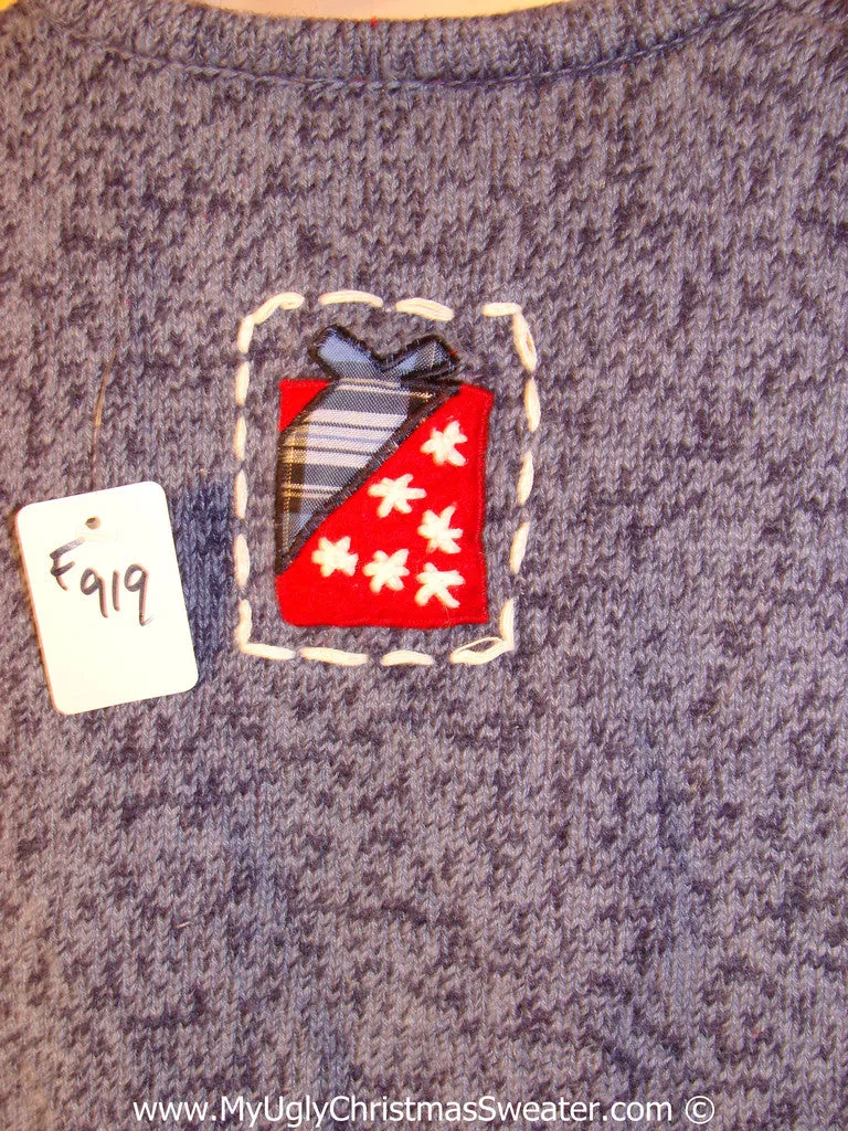 Tacky Christmas Sweater Party Ugly Sweater Vest with Crafty Patchwork Festive Santa, Sleigh, and Gifts (f919)