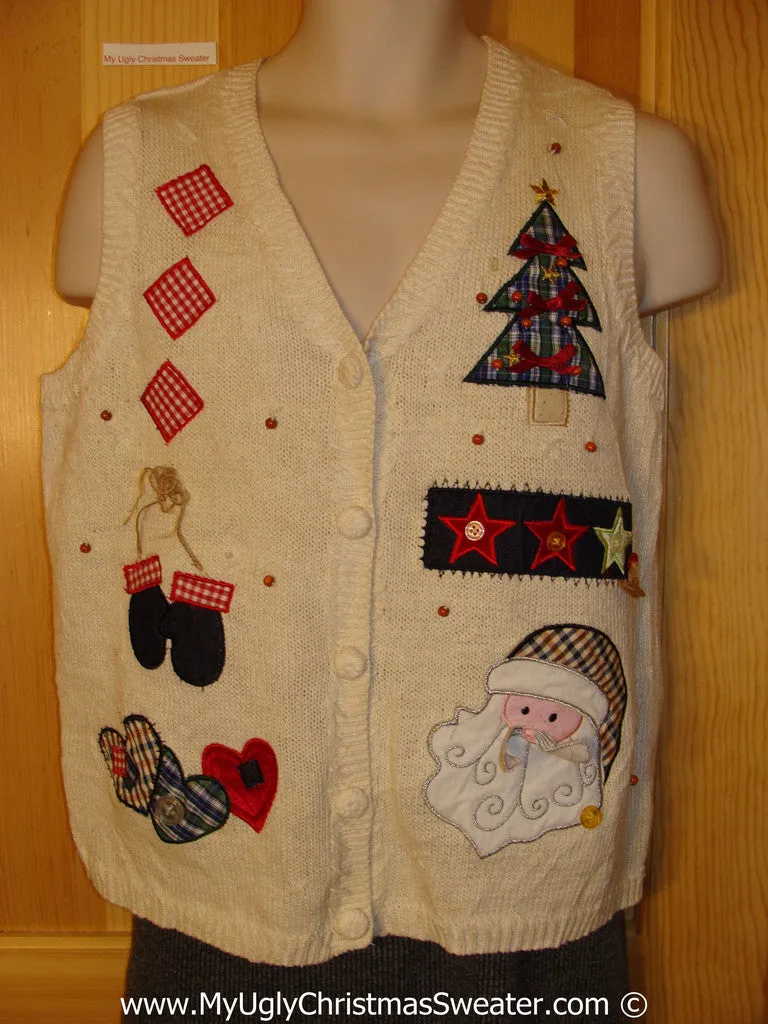 Tacky Christmas Sweater Party Ugly Sweater Vest with Plaid Themed Festive Fun (f925)