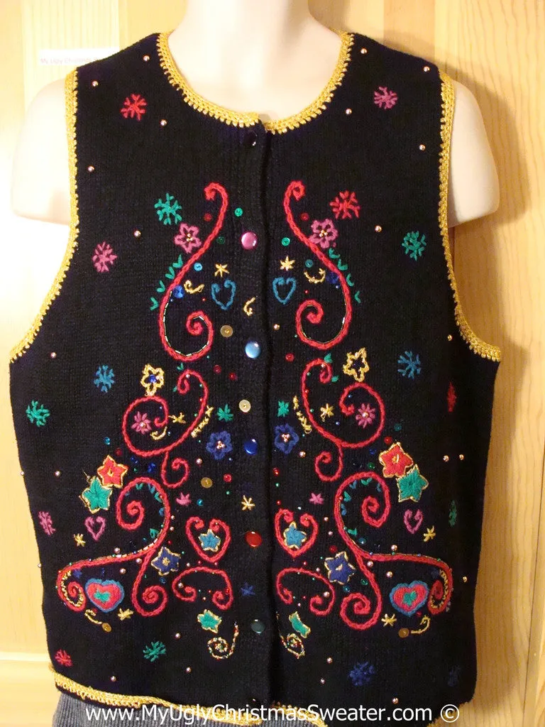 Tacky Christmas Sweater Party Ugly Sweater  Vest with Serious Bling  (f906)