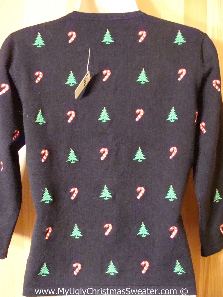 Tacky Christmas Sweater with Candycanes and Trees on Front, Back, and Sleeves (f1202)