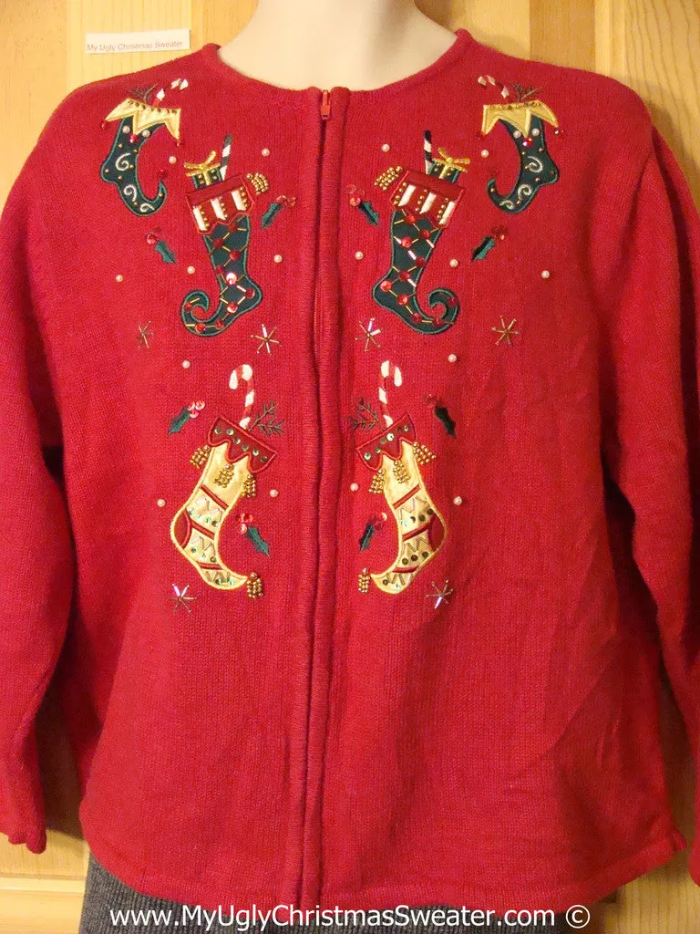 Tacky Holiday Sweater with Bling Festive Stockings  (f1046)