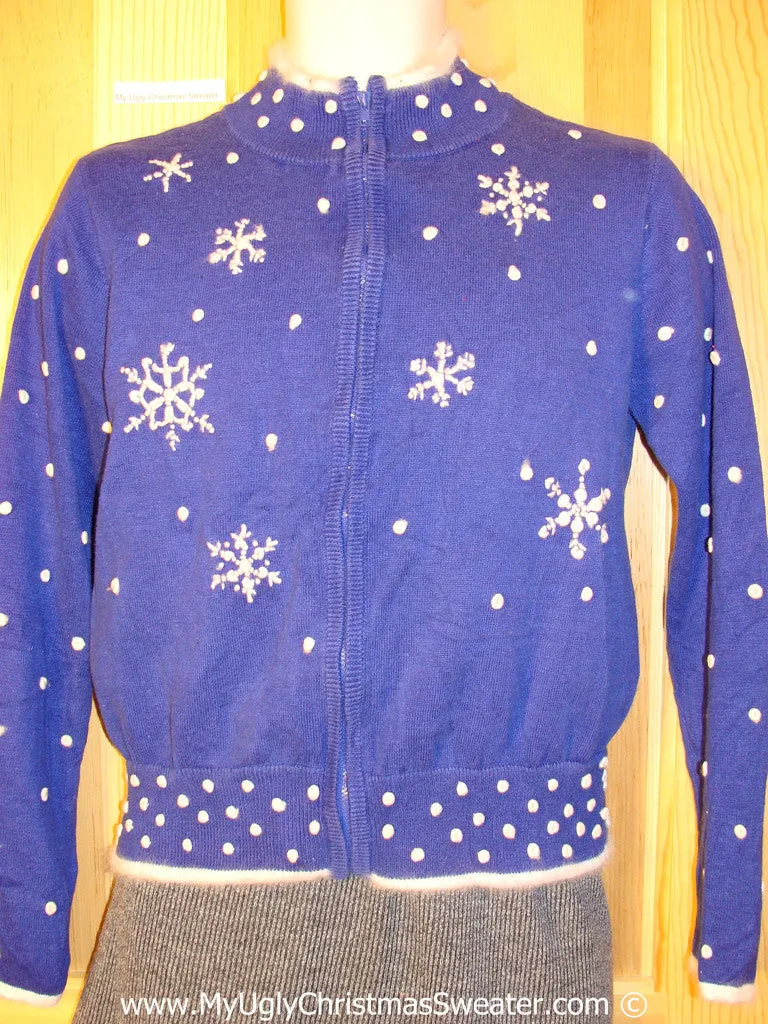 Tacky Holiday Sweater with Snowflakes on Front, Back, and Sleeves (f1048)