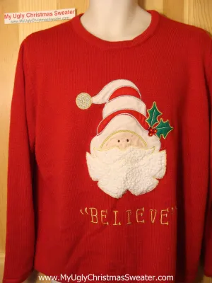 Tacky Ugly Christmas Sweater Santa "BELIEVE" (f15)