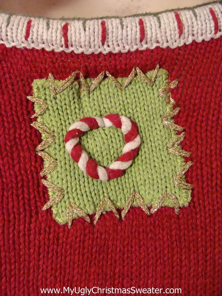 Tacky Ugly Christmas Sweater Vest with Candy Cane Trim (f387)