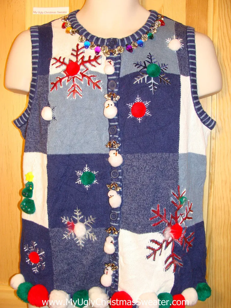 Tacky Ugly Christmas Sweater Vest with Crafty Bling (f253)