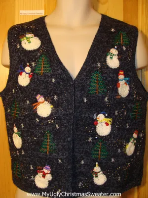 Tacky Ugly Christmas Sweater Vest with Floating Snowmen (f391)