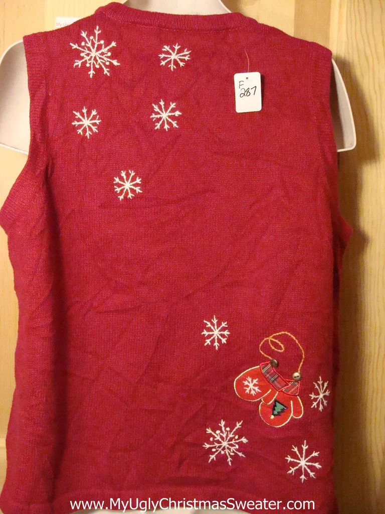 Tacky Ugly Christmas Sweater Vest with Skates and Mittens (f287)