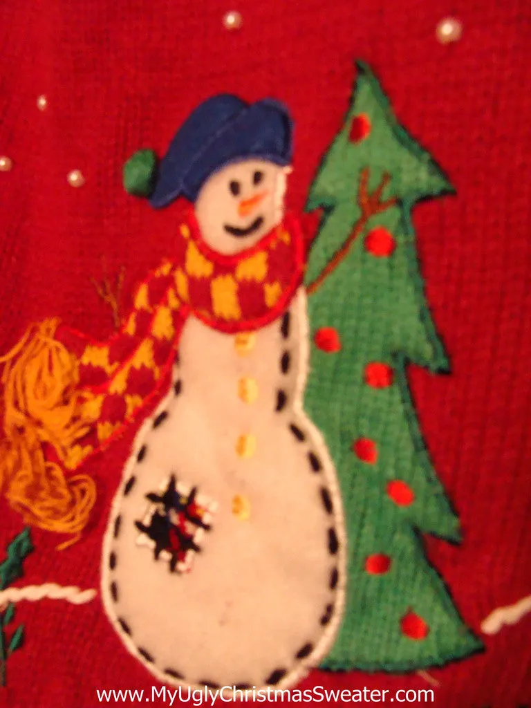 Tacky Ugly Christmas Sweater Vest with Snowmen in a Colorful Starry Night Sky (f137)