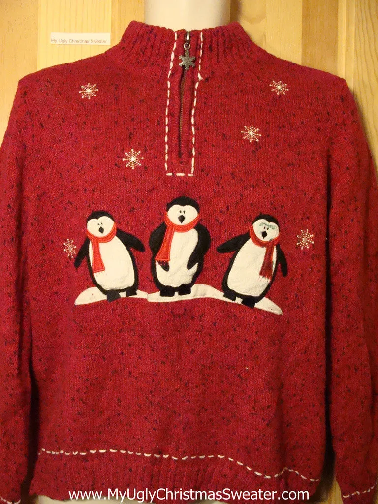 Tacky Ugly Christmas Sweater with Carolling Penguins (f262)