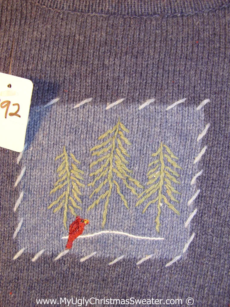 Tacky Ugly Christmas Sweater with Patch-work Grid of Snowmen, Trees, and Snowflakes (f792)