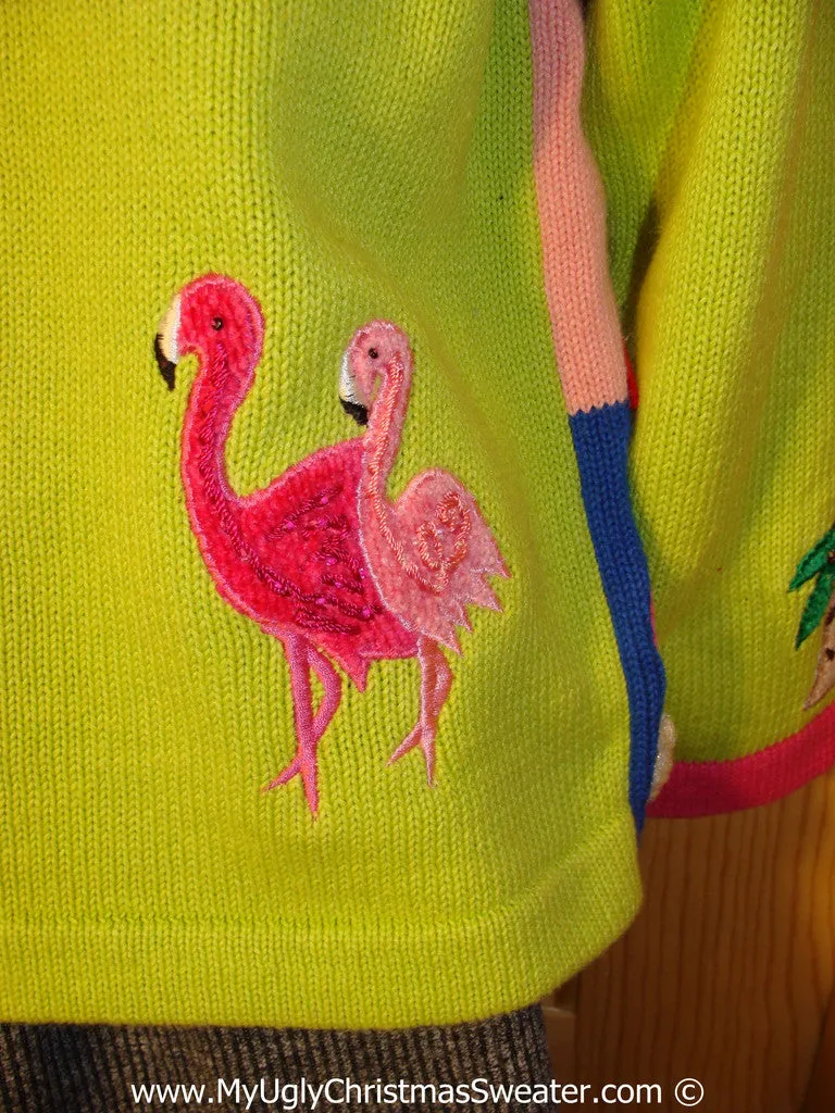 Tropical Themed 3D Ugly Christmas Sweater with Lights Flamingos (t12)