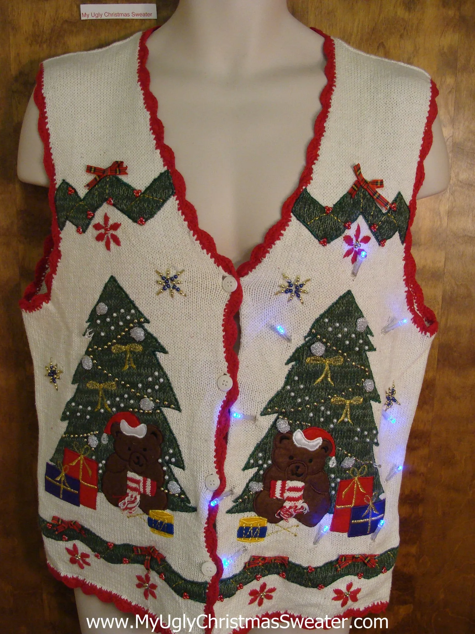 Twin Trees 80s Light Up Ugly Xmas Sweater Vest