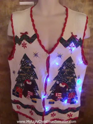 Twin Trees 80s Light Up Ugly Xmas Sweater Vest