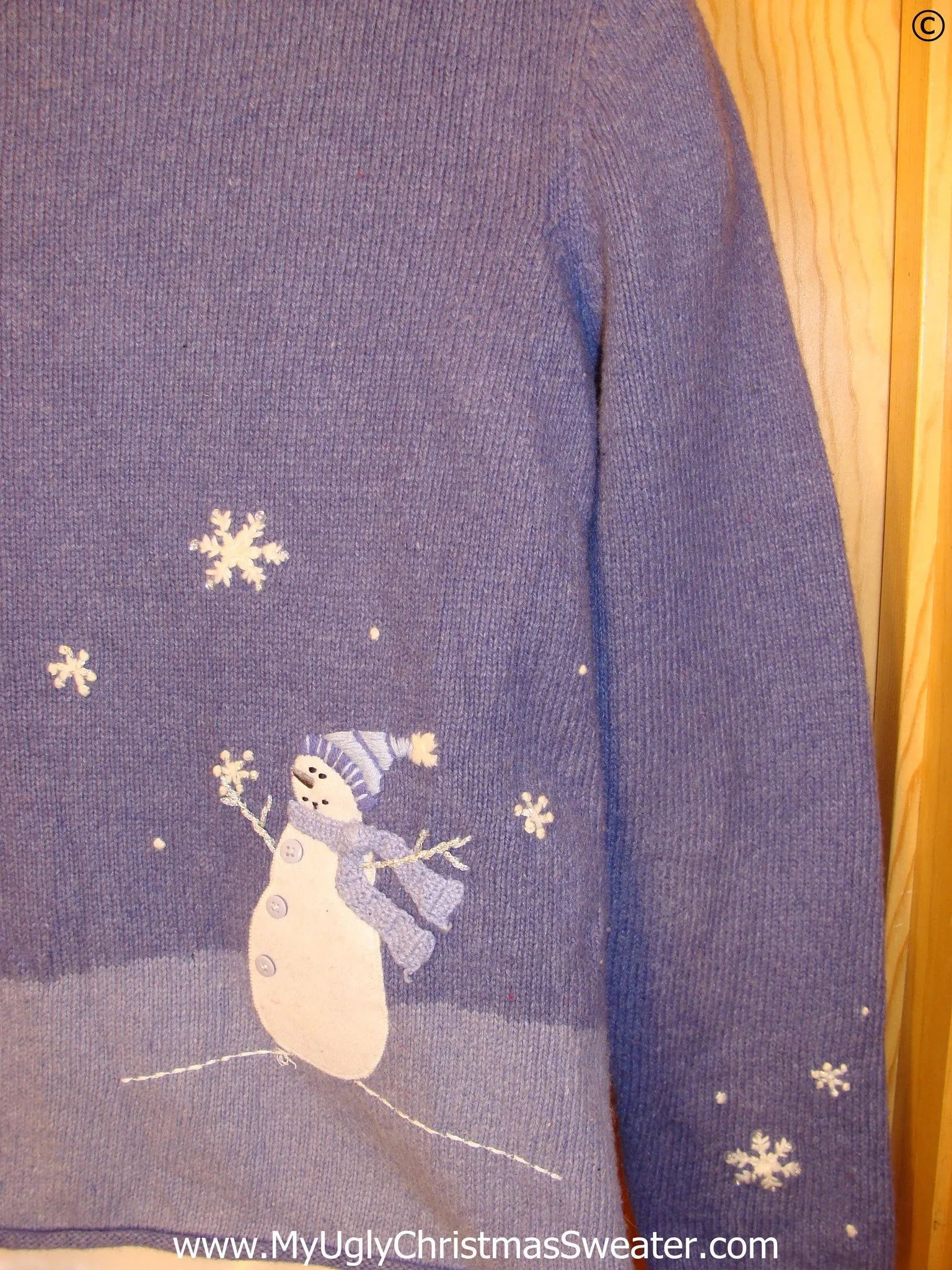 Two Sided Zip Blue Snowman Cheap Christmas Sweater