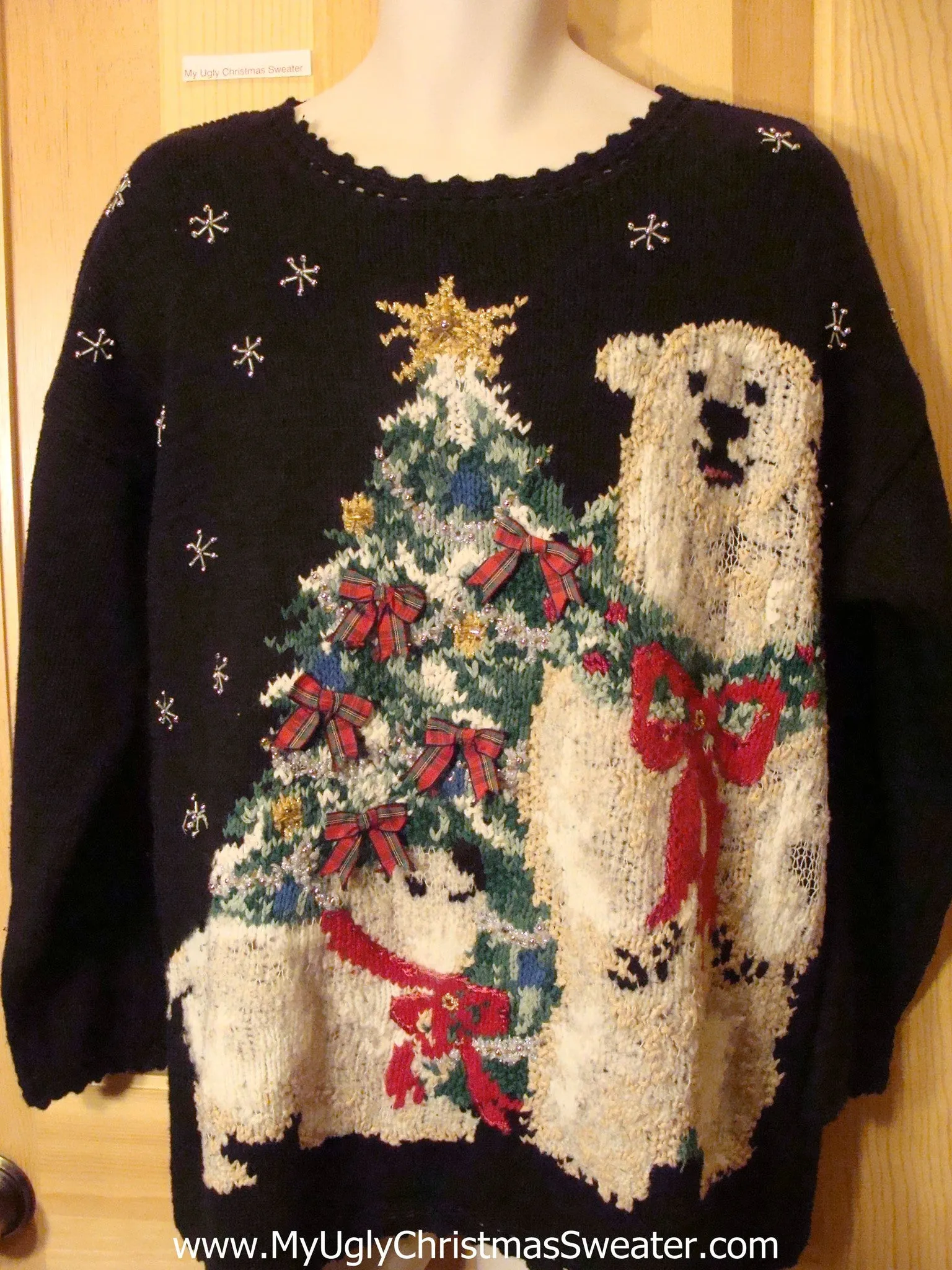 Ugly Christmas Sweater 80s Polar Bears and Tree