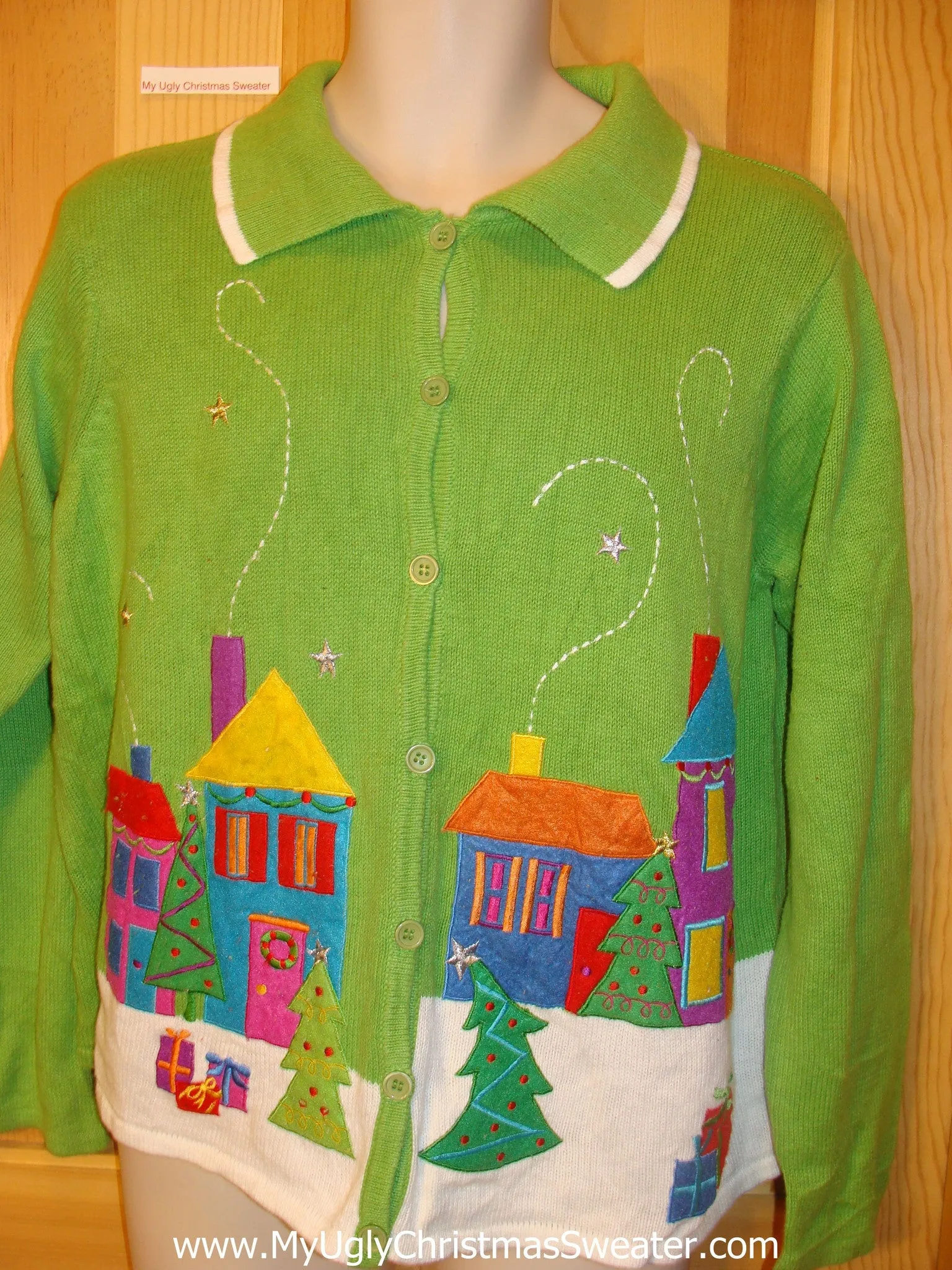 Ugly Christmas Sweater Lime Green Winter Town