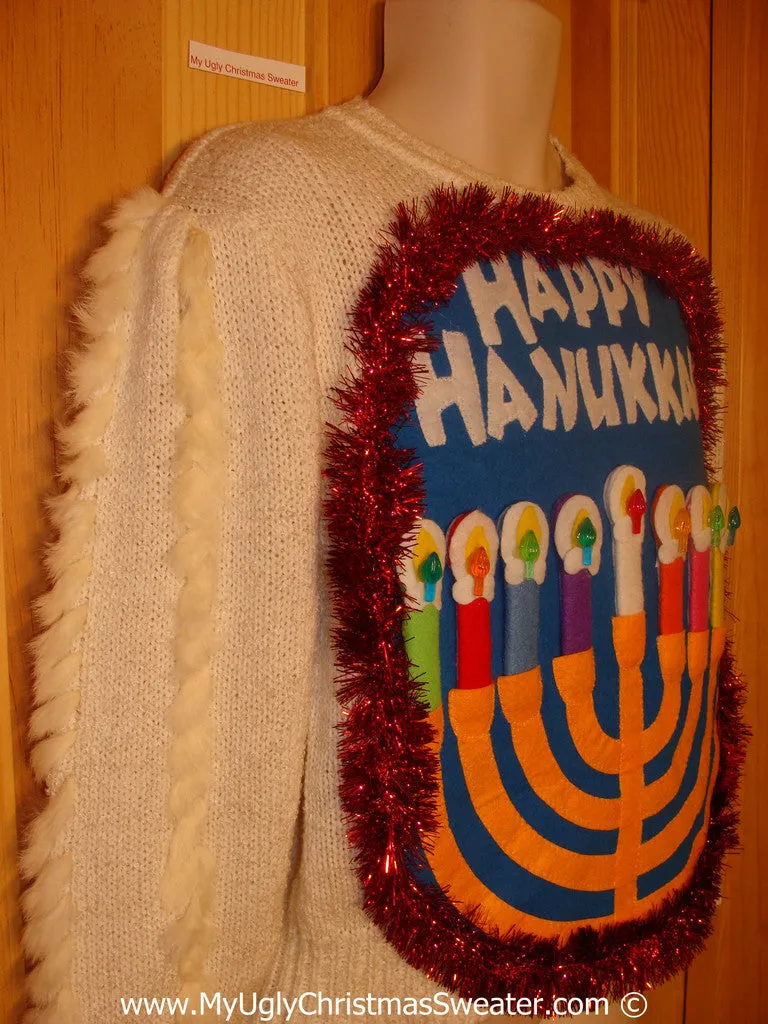 Ugly Christmas Sweater Party Hanukkah Sweater  Menorah 80s Style (j305)