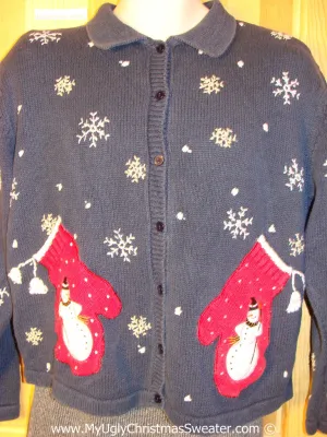 Ugly Christmas Sweater Party Real Mitten Pockets Tacky Christmas Sweater (f1267)