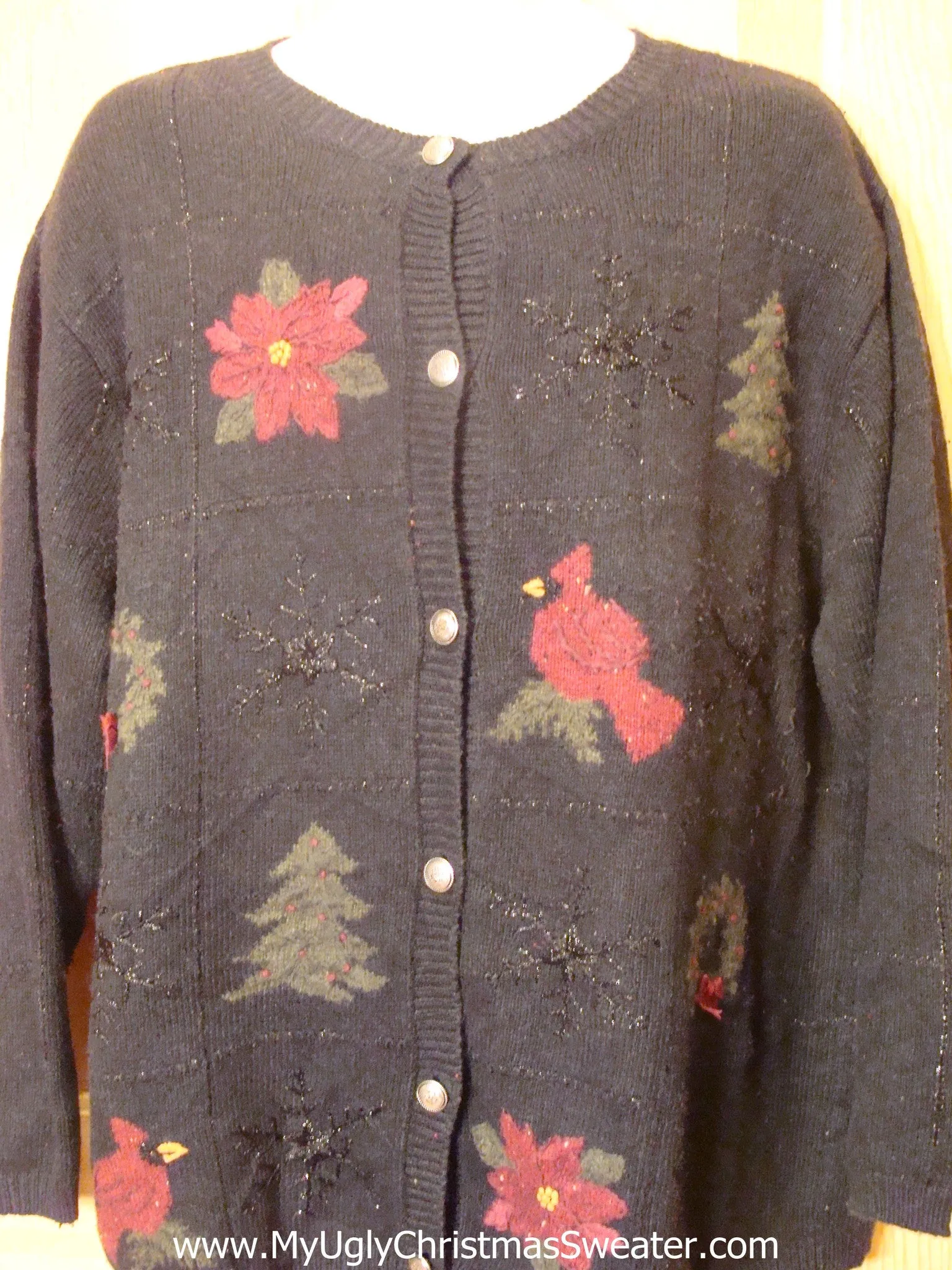 Ugly Christmas Sweater Poinsettias and Cardinals  XXXL