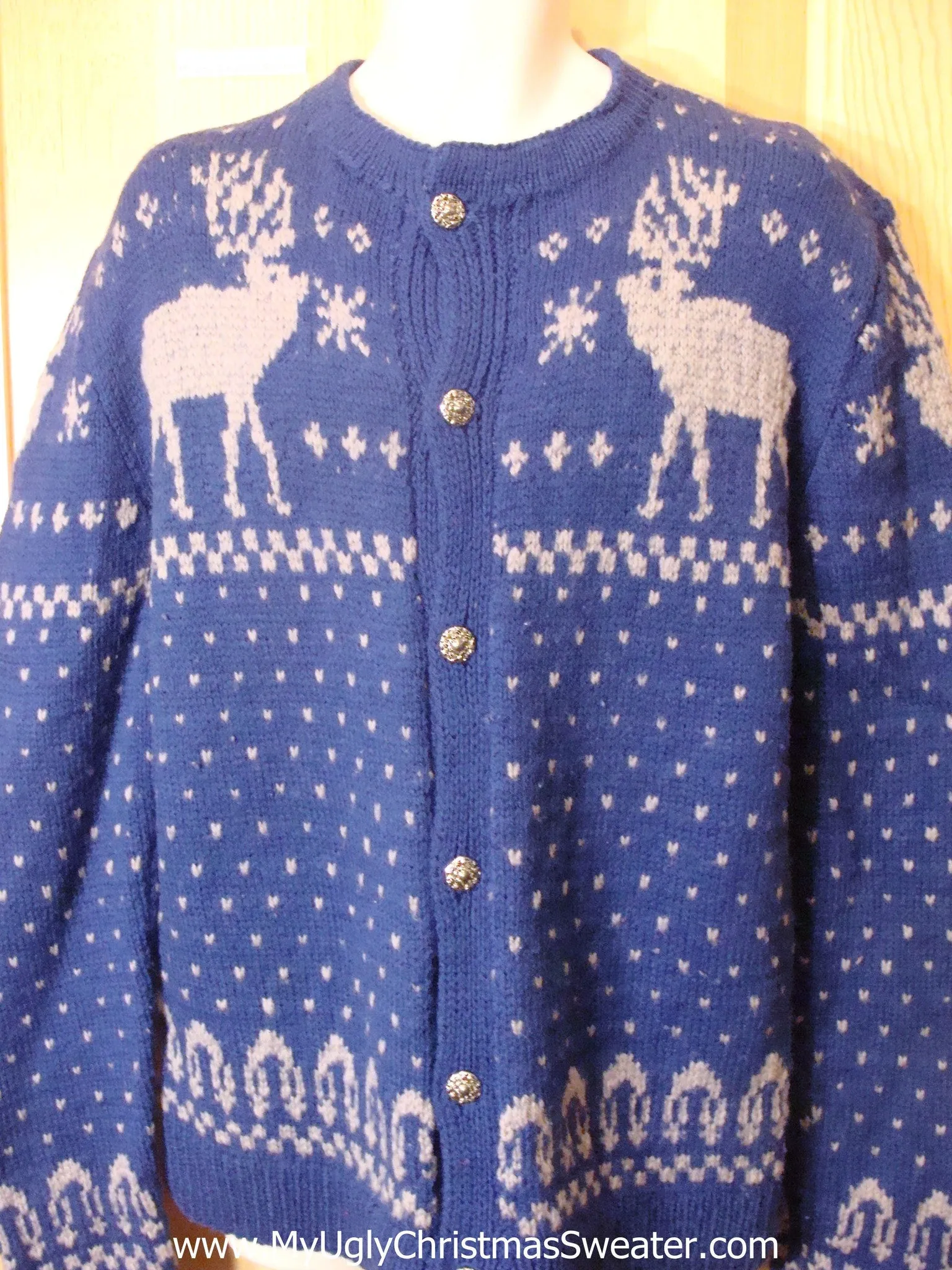 Ugly Christmas Sweater Vintage Style Reindeer Cardigan